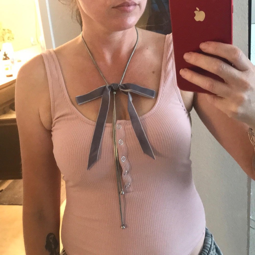 Free people purple and silver bow necklace